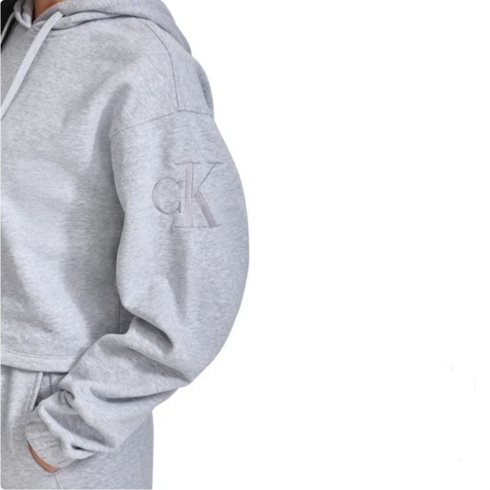 Calvin Klein Jeans Women's XXL Cotton Blend Relaxed Crop Logo Hoodie Gray NWT